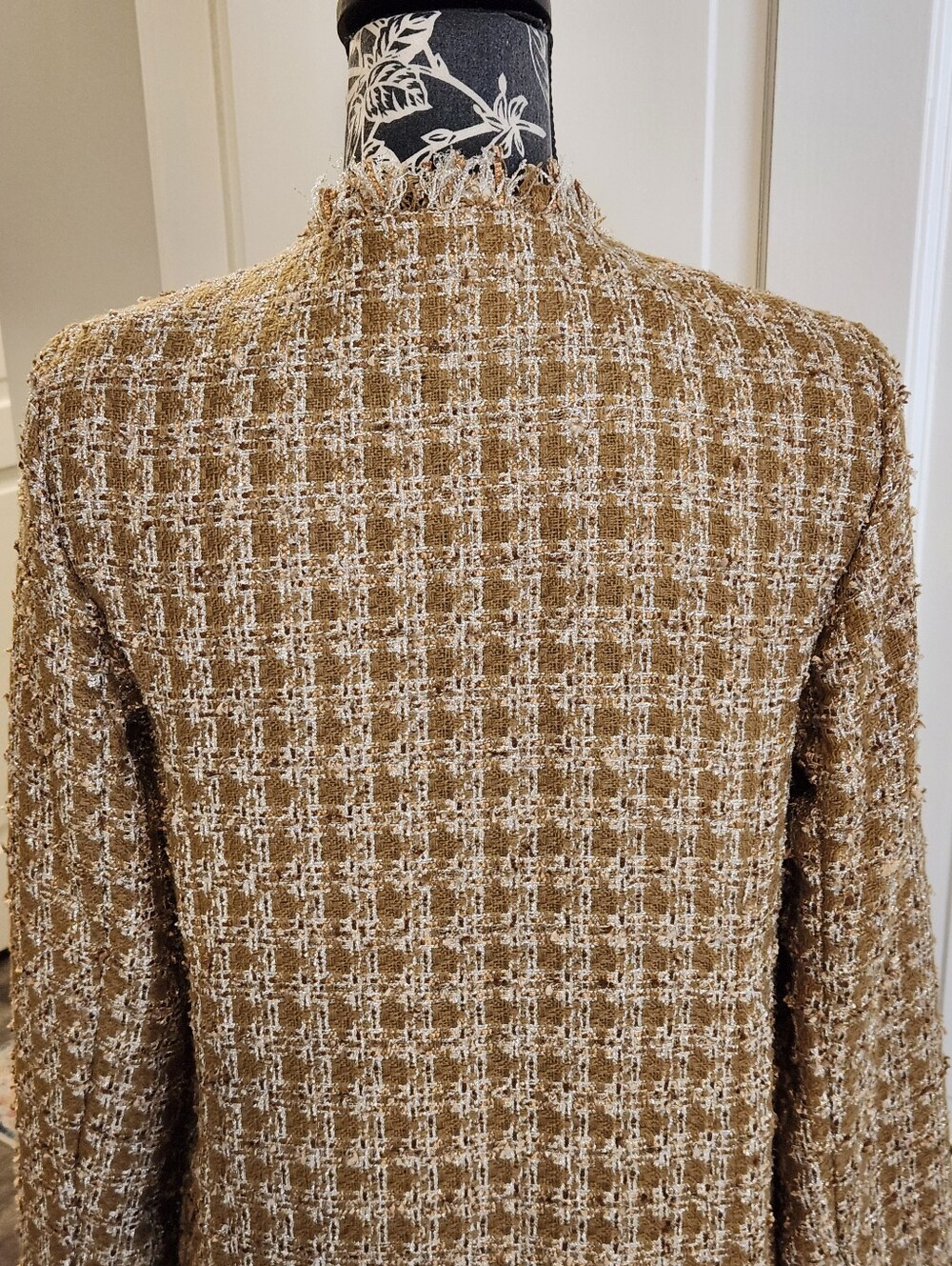💛Elie Tahari💛 - Metallic Gold/Sparkle Desert Open Front Bouclé Tweed Jacket - Picture 8 of 16
